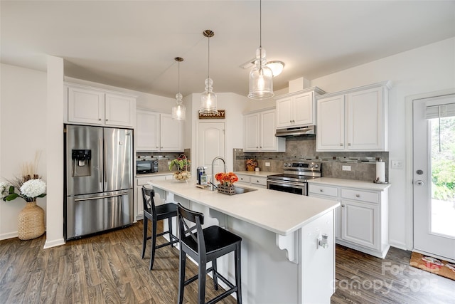 922 Bunker Trce, Rock Hill, SC 29730 - kitchen with appliances with stainless steel finishes, under cabinet range hood, a sink, and dark wood-style floors
