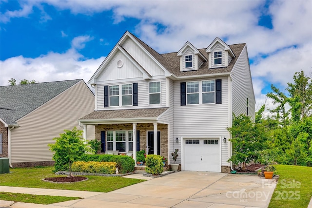 922 Bunker Trce, Rock Hill, SC 29730 - view of front of home featuring a porch, a shingled roof, board and batten siding, concrete driveway, and an attached garage