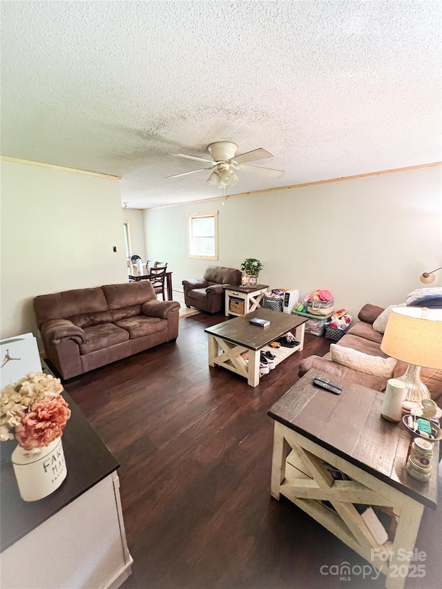 99 Boone St, Spruce Pine, NC 28777 - living area with ceiling fan, wood finished floors, and a textured ceiling