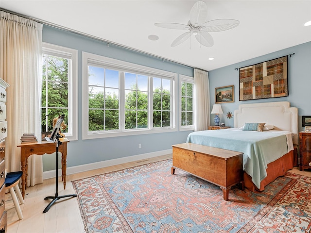 63 Chantilly Dr, Asheville, NC 28804 - bedroom with light wood-style flooring, baseboards, recessed lighting, and a ceiling fan