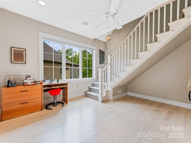 63 Chantilly Dr, Asheville, NC 28804 - office with baseboards, a ceiling fan, wood finished floors, and recessed lighting