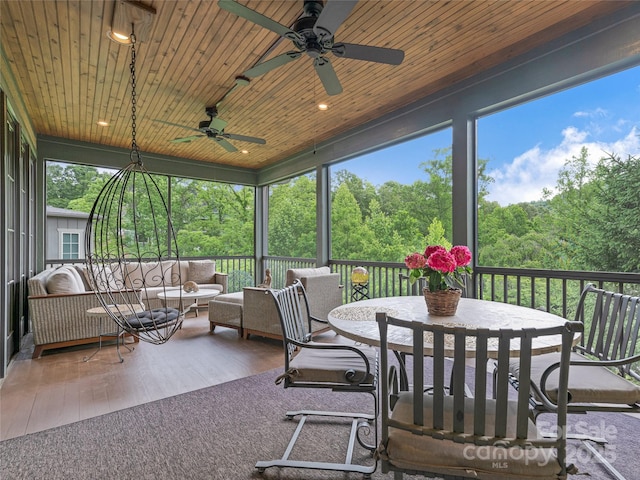 63 Chantilly Dr, Asheville, NC 28804 - sunroom featuring a ceiling fan, an outdoor living space, and outdoor dining area