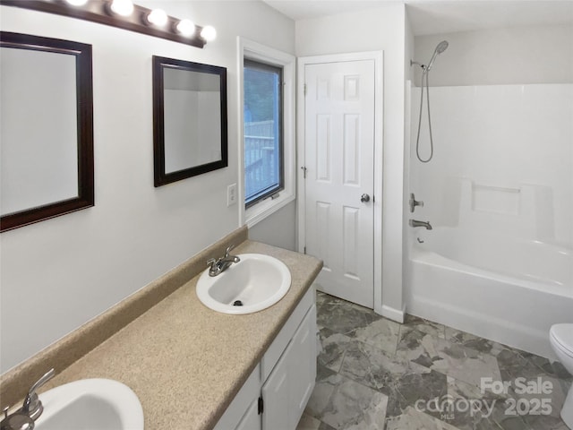 7308 Pleasant Hill Church Rd, Marshville, NC 28103 - full bath with toilet,  shower combination, double vanity, and marble finish flooring