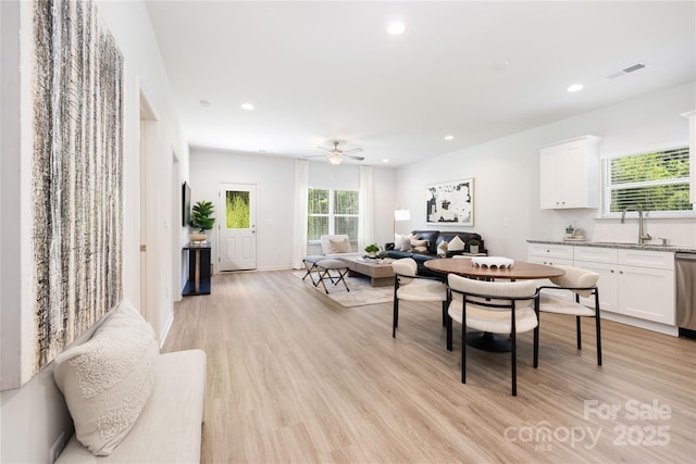 6 Bridge St, Lowell, NC 28098 - living area featuring recessed lighting, light wood-style floors, and ceiling fan