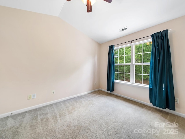 3446 Broadwick St, Charlotte, NC 28213 - spare room with lofted ceiling, a ceiling fan, carpet, and baseboards