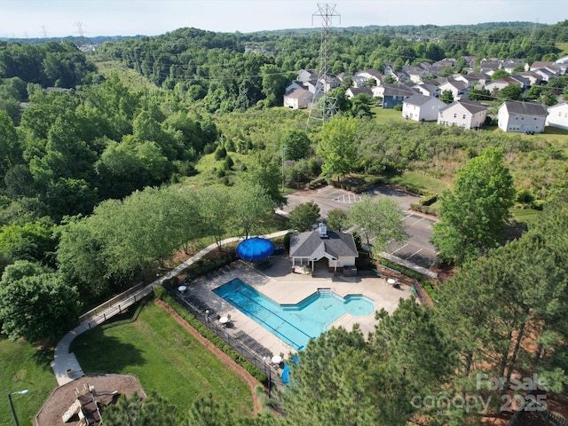 3446 Broadwick St, Charlotte, NC 28213 - aerial view of residential area with a pool and a heavily wooded area