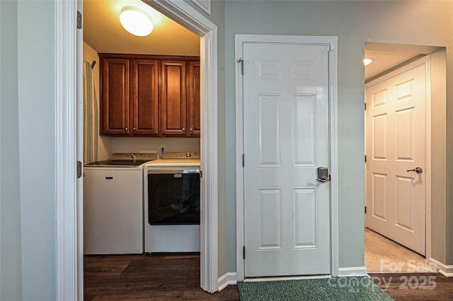 4018 Harmattan Dr, Denver, NC 28037 - washroom with washer and dryer, cabinet space, dark wood-type flooring, and baseboards