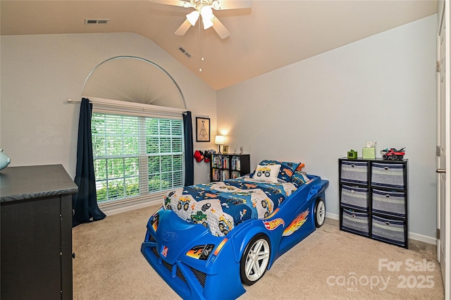 4018 Harmattan Dr, Denver, NC 28037 - carpeted bedroom featuring vaulted ceiling, a ceiling fan, and baseboards