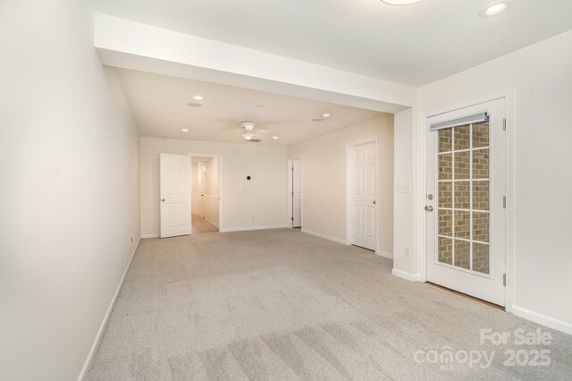 243 Lincoln St, Charlotte, NC 28203 - empty room with recessed lighting, baseboards, carpet flooring, and ceiling fan