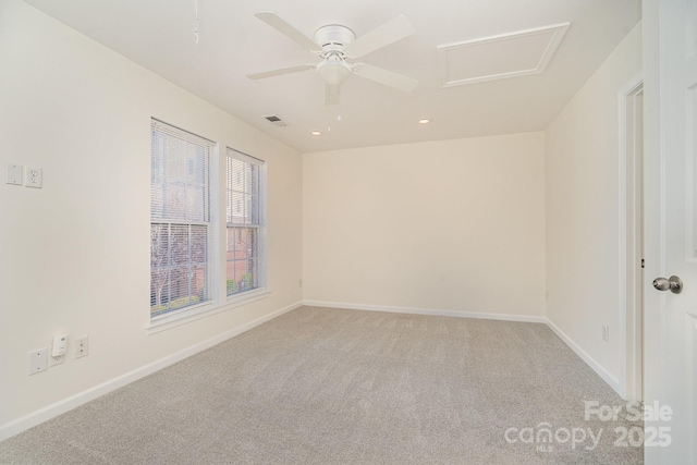 243 Lincoln St, Charlotte, NC 28203 - empty room with attic access, light carpet, baseboards, recessed lighting, and ceiling fan