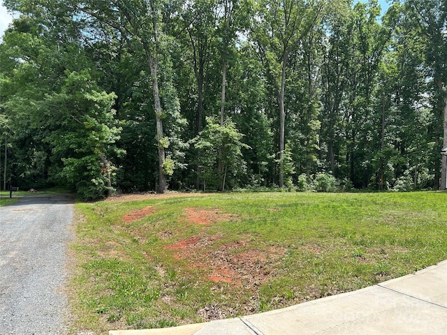 view of road featuring a wooded view