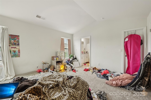 3985 Village Blvd NW, Conover, NC 28613 - bedroom with vaulted ceiling, carpet, and connected bathroom