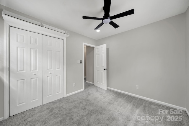 8514 Timber Crest Cir, Charlotte, NC 28226 - unfurnished bedroom featuring carpet floors, baseboards, recessed lighting, a closet, and a ceiling fan