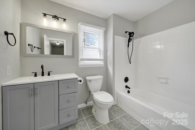 8514 Timber Crest Cir, Charlotte, NC 28226 - bathroom featuring tile patterned flooring, toilet, vanity, bathtub / shower combination, and baseboards