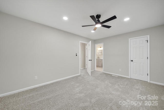 8514 Timber Crest Cir, Charlotte, NC 28226 - unfurnished bedroom featuring baseboards, carpet, recessed lighting, connected bathroom, and ceiling fan