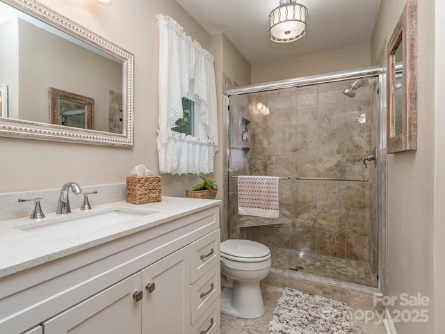 214 Wilcrest Dr, Matthews, NC 28105 - bathroom with a stall shower, toilet, and vanity