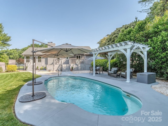 214 Wilcrest Dr, Matthews, NC 28105 - view of pool with a pergola, a patio, a wooden deck, and stairway