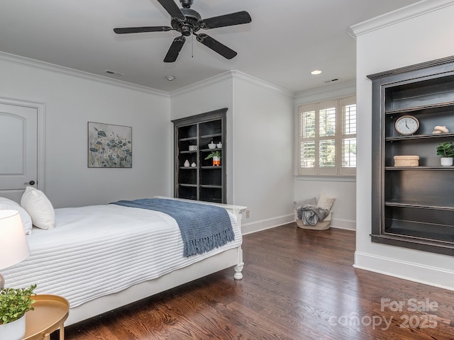 1404 Lookout Cir, Waxhaw, NC 28173 - bedroom with wood finished floors, ornamental molding, baseboards, recessed lighting, and a ceiling fan