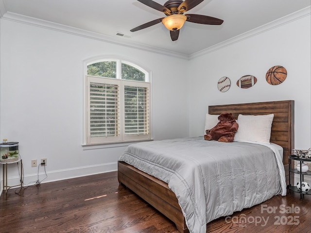 1404 Lookout Cir, Waxhaw, NC 28173 - bedroom with crown molding, wood finished floors, baseboards, and ceiling fan