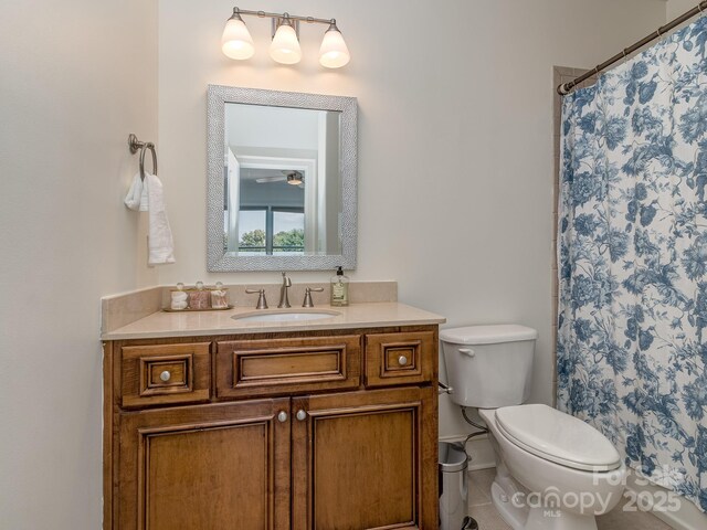 1404 Lookout Cir, Waxhaw, NC 28173 - bathroom with vanity, toilet, and a shower with curtain
