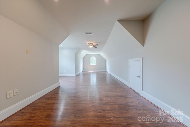 4113 Hoffmeister Dr, Waxhaw, NC 28173 - additional living space with lofted ceiling, baseboards, wood finished floors, and a ceiling fan