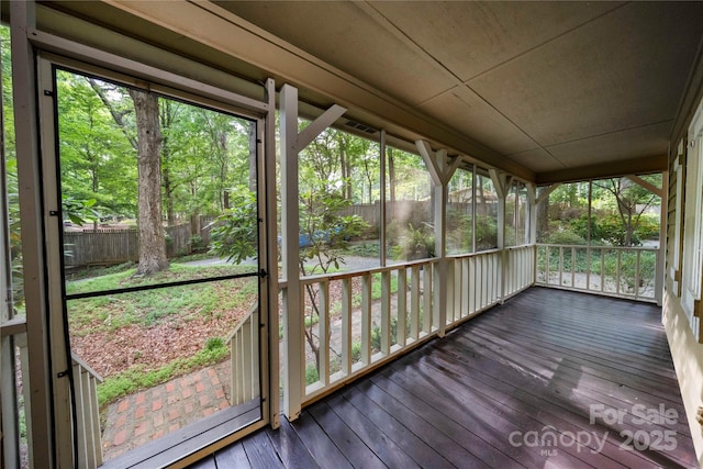 view of unfurnished sunroom
