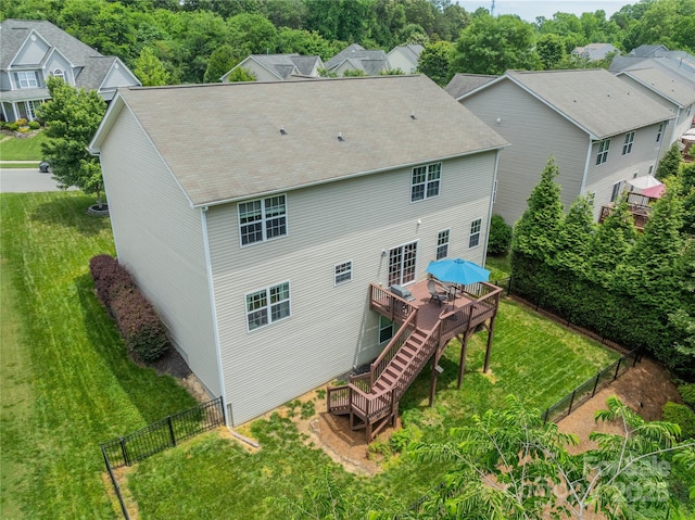 7650 W Berkeley Rd, Denver, NC 28037 - back of property featuring a wooden deck, stairway, and a shingled roof