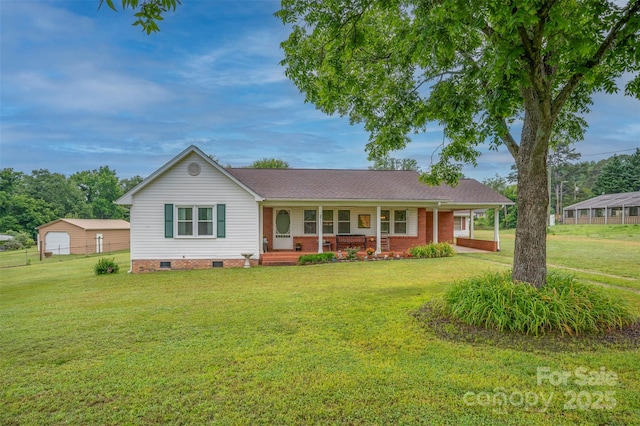1761 Oak Grove Church Rd, Ellenboro, NC 28040 - ranch-style home with a porch, crawl space, and a front lawn
