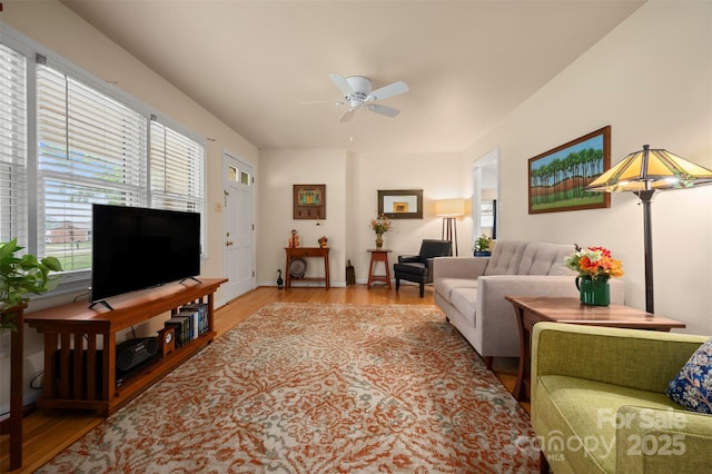 1761 Oak Grove Church Rd, Ellenboro, NC 28040 - living room with wood finished floors and ceiling fan