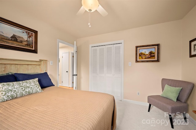1761 Oak Grove Church Rd, Ellenboro, NC 28040 - bedroom featuring carpet flooring, a closet, baseboards, and a ceiling fan