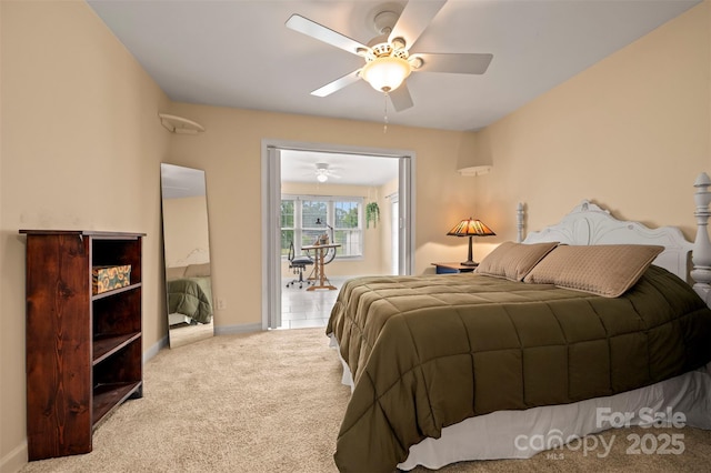 1761 Oak Grove Church Rd, Ellenboro, NC 28040 - bedroom featuring carpet flooring, access to outside, baseboards, and ceiling fan