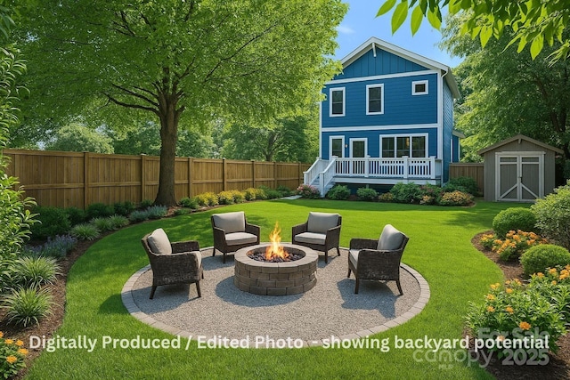 331 Solomon St, Charlotte, NC 28216 - back of property featuring an outdoor fire pit, board and batten siding, and a patio