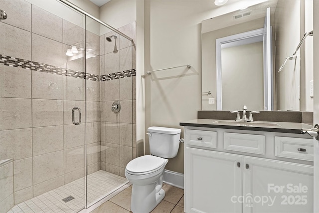 7362 Overjoyed Xing, Charlotte, NC 28215 - full bath with toilet, vanity, a shower stall, tile patterned floors, and baseboards