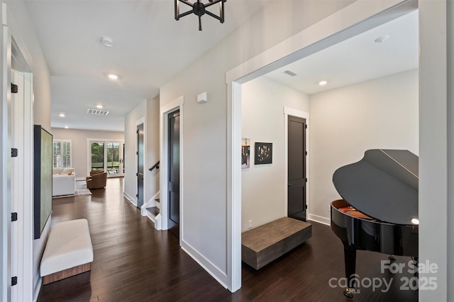562 Preservation Dr, Fort Mill, SC 29715 - corridor with dark wood finished floors, baseboards, and recessed lighting