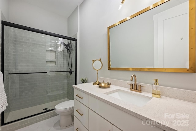 562 Preservation Dr, Fort Mill, SC 29715 - full bath featuring a shower stall, toilet, vanity, and tile patterned flooring