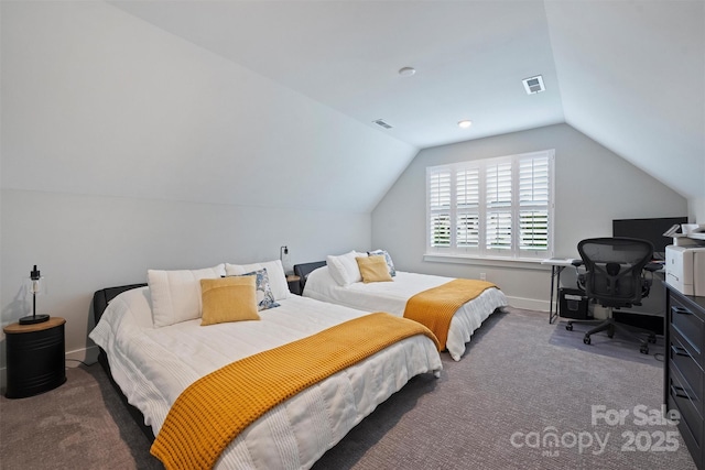 562 Preservation Dr, Fort Mill, SC 29715 - carpeted bedroom with vaulted ceiling, an office area, and baseboards