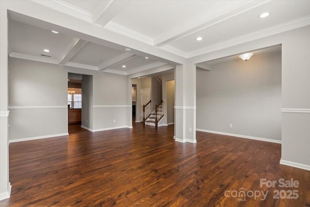 4095 Harmattan Dr, Denver, NC 28037 - below grade area featuring wood finished floors, recessed lighting, baseboards, stairway, and crown molding
