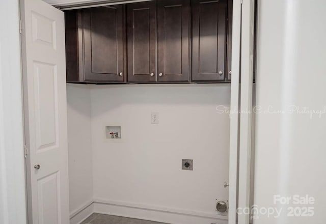 728 Morningside Dr, Mount Holly, NC 28120 - laundry area with cabinet space, hookup for an electric dryer, washer hookup, and baseboards