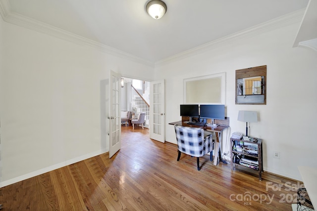 436 Third Baxter St, Fort Mill, SC 29708 - home office with french doors, ornamental molding, wood finished floors, and baseboards