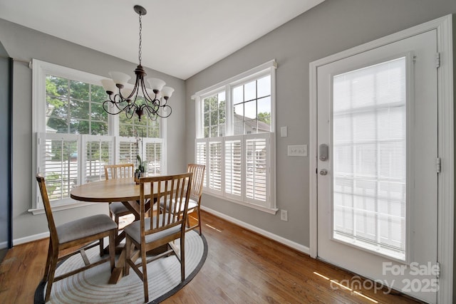 436 Third Baxter St, Fort Mill, SC 29708 - dining space featuring plenty of natural light, baseboards, a chandelier, and wood finished floors