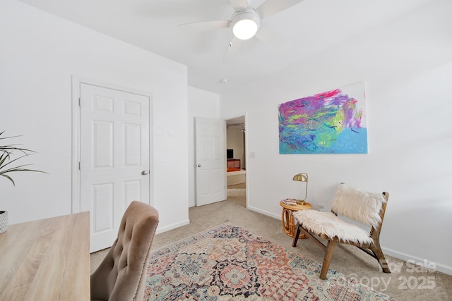 436 Third Baxter St, Fort Mill, SC 29708 - home office featuring light carpet, a ceiling fan, and baseboards