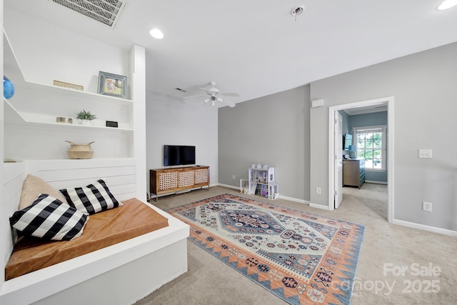 436 Third Baxter St, Fort Mill, SC 29708 - carpeted living room featuring a ceiling fan, baseboards, and recessed lighting