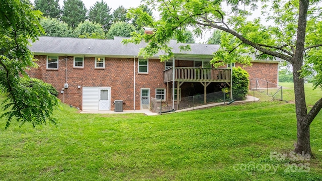 4306 Joplin Rd, Hudson, NC 28638 - back of house featuring a yard, a wooden deck, brick siding, and a shingled roof