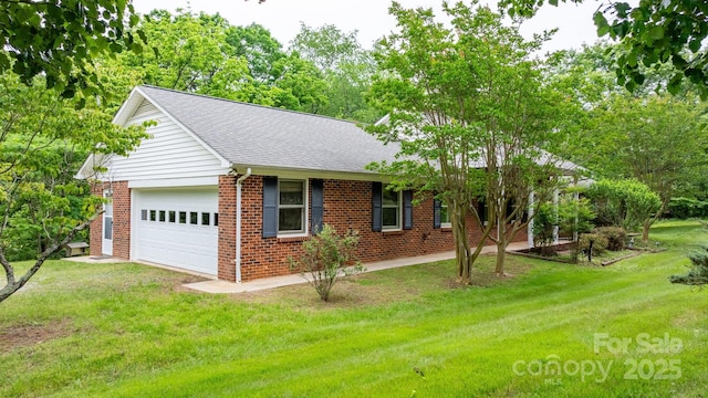 4306 Joplin Rd, Hudson, NC 28638 - view of front of property with brick siding, a front lawn, a garage, and a shingled roof