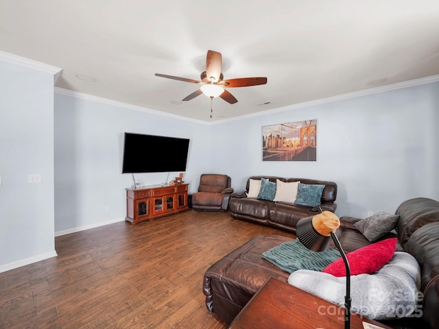 5003 Singletree Ln, Indian Trail, NC 28079 - living area featuring a ceiling fan, ornamental molding, and wood finished floors
