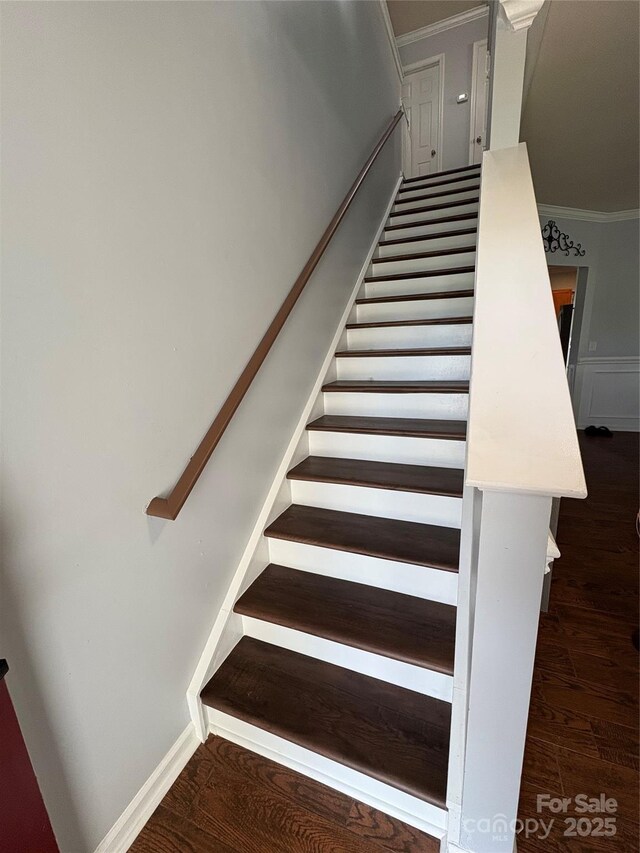 5003 Singletree Ln, Indian Trail, NC 28079 - staircase featuring ornamental molding and wood finished floors