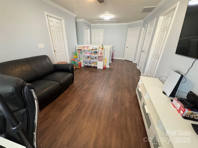 5003 Singletree Ln, Indian Trail, NC 28079 - living area with dark wood-style floors and ornamental molding