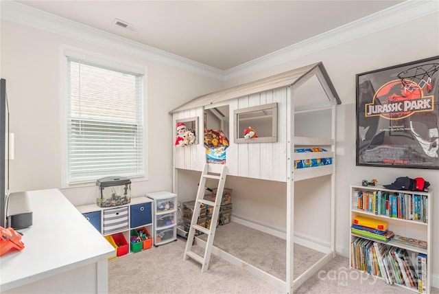 70 Rose Creek Rd, Leicester, NC 28748 - bedroom with crown molding, light carpet, multiple windows, baseboards, and a desk