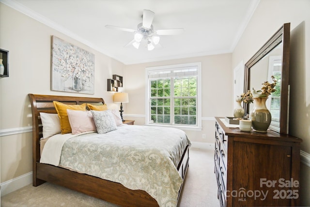 6795 Montgomery Rd, Lake Wylie, SC 29710 - bedroom with light colored carpet, baseboards, ornamental molding, and a ceiling fan