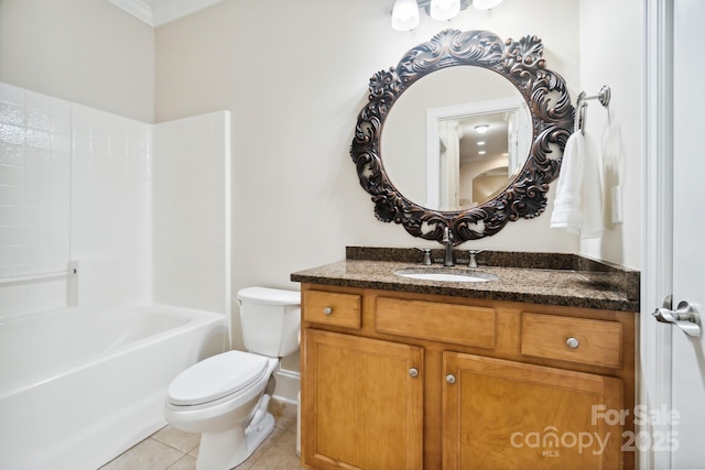 6795 Montgomery Rd, Lake Wylie, SC 29710 - bathroom featuring vanity, toilet, tile patterned floors, shower / bathtub combination, and ornamental molding